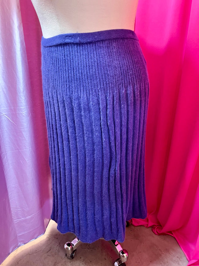 80s Purple Ribbed Angora Blend Skirt
