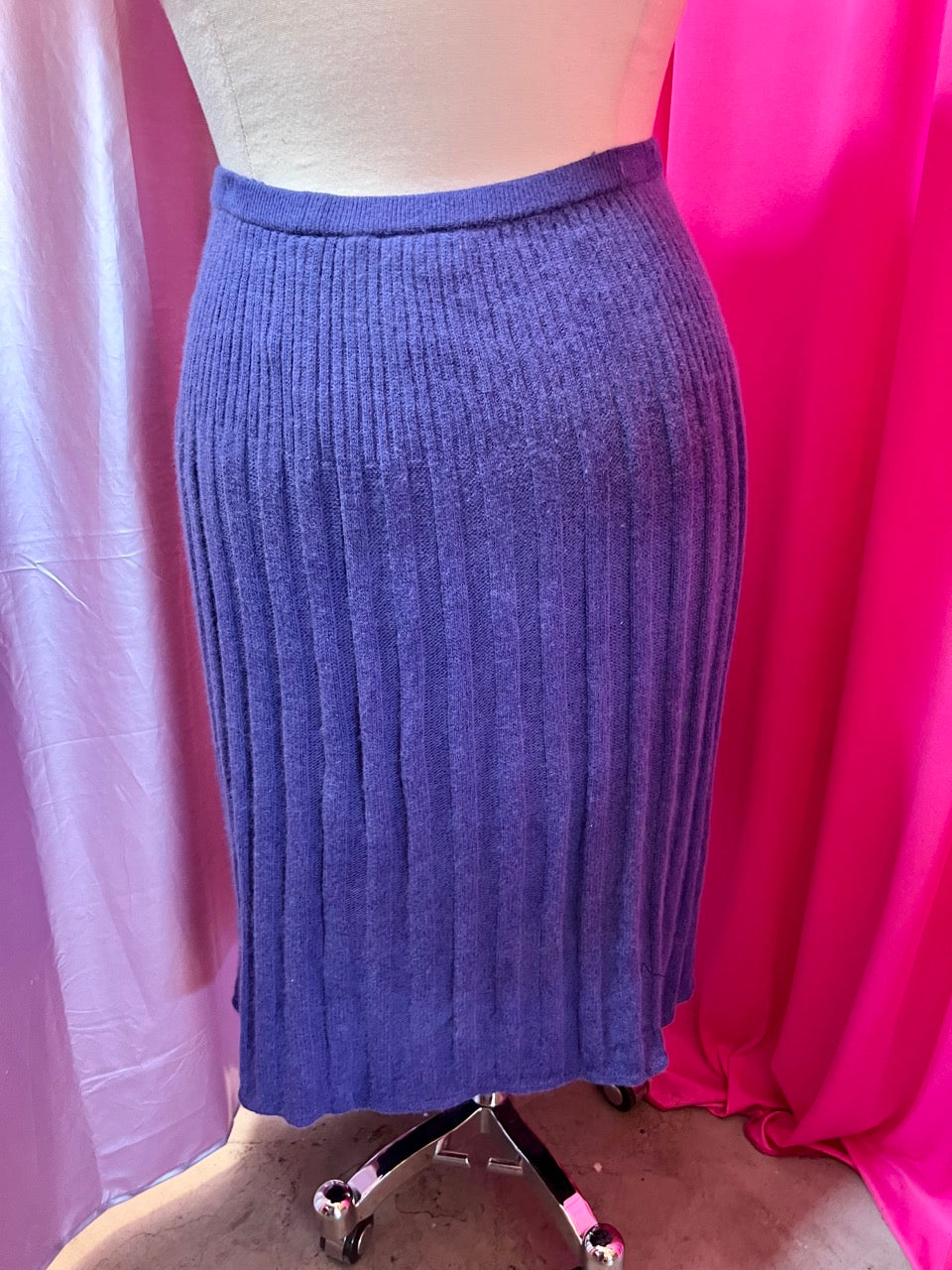 80s Purple Ribbed Angora Blend Skirt