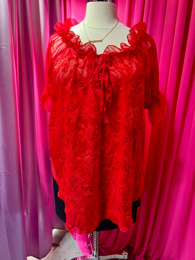 Floaty Rose Sheer Ruffle Blouse