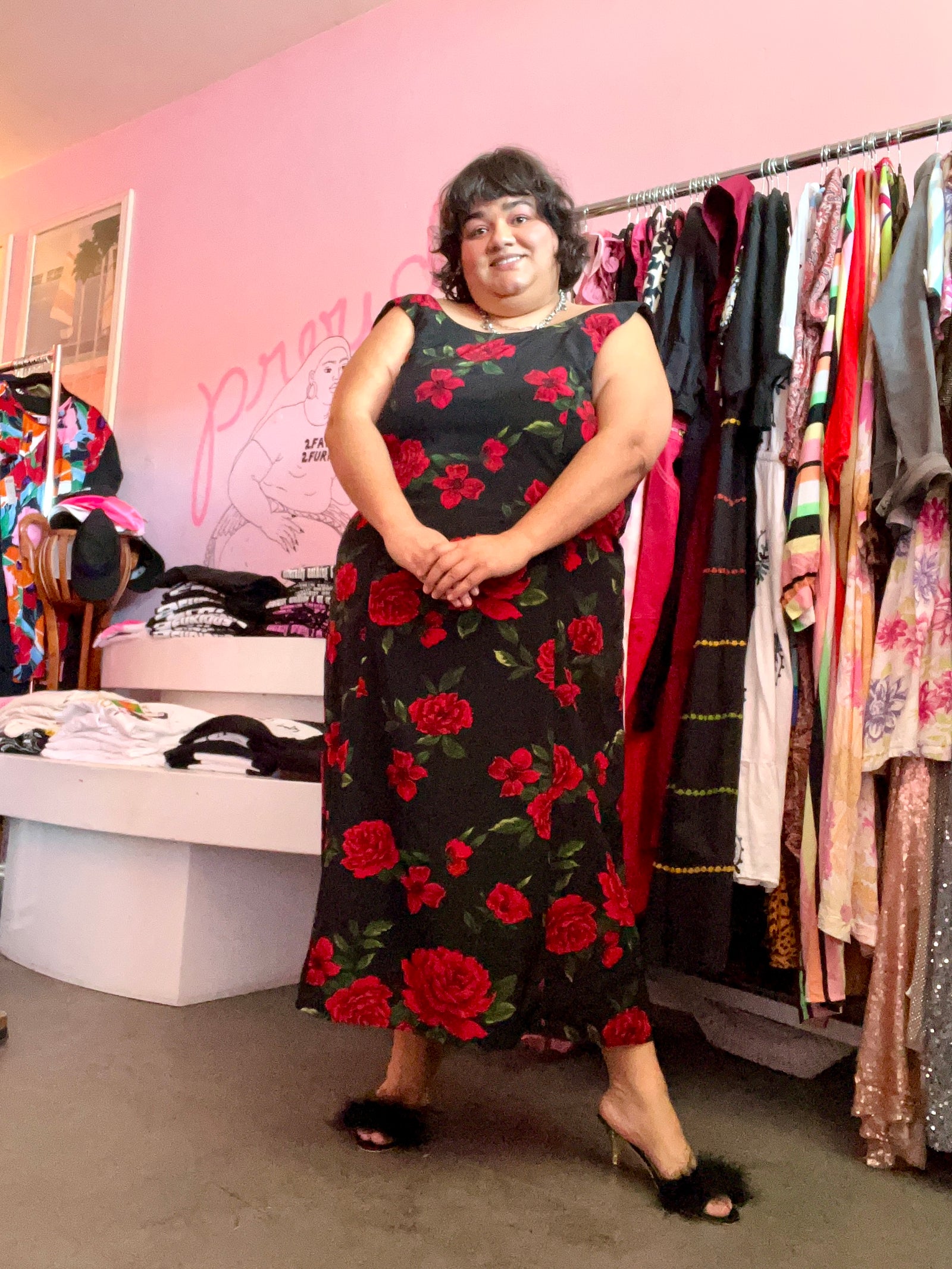 90s Romantic Rose Shift Dress