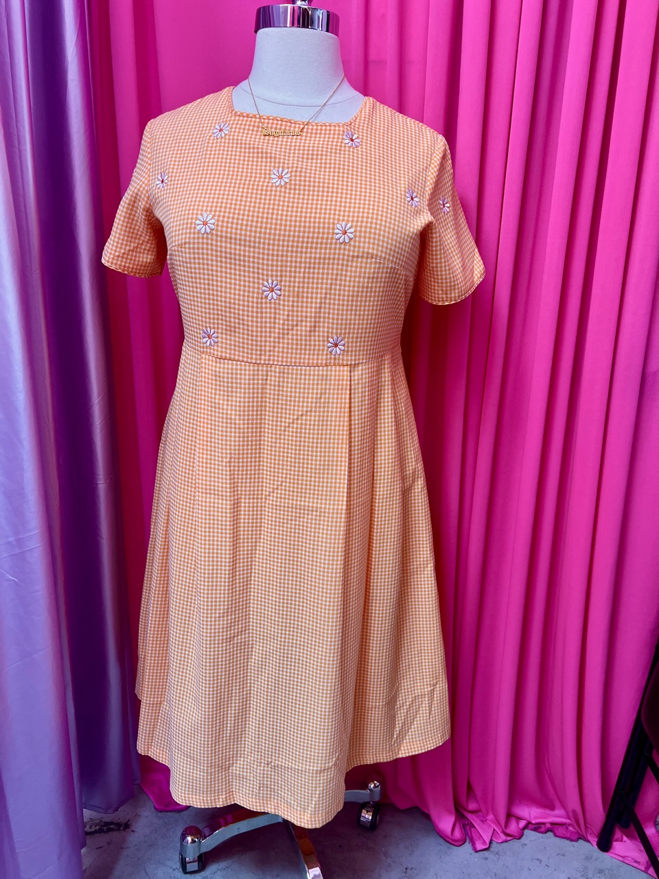 Daisy Chain Embroidered Gingham Dress - Size 16/18
