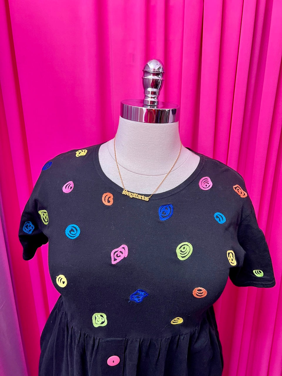 90s Swirl and Button Embroidered Midi Dress