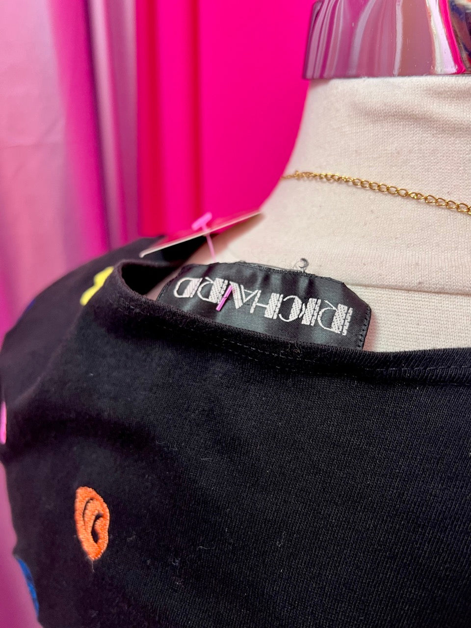 90s Swirl and Button Embroidered Midi Dress