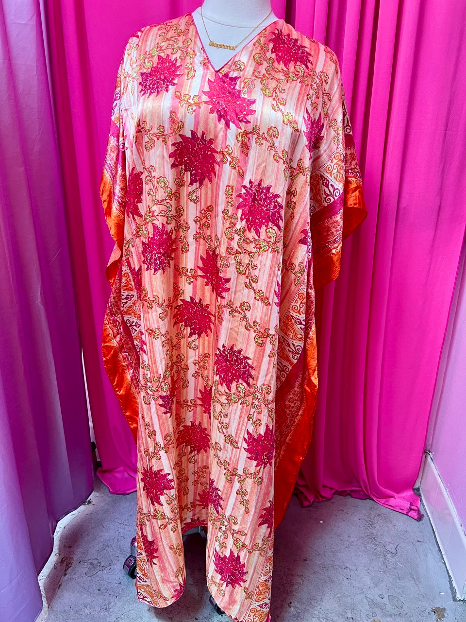 Fuschia Creamsicle 80s Caftan - Up to 4X