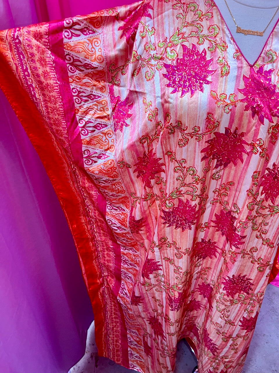 Fuschia Creamsicle 80s Caftan - Up to 4X