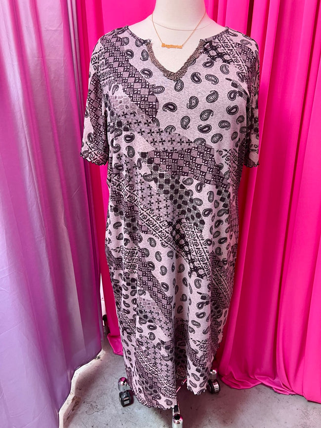 90s Paisley Mixed Print Midi Dress - 3X+