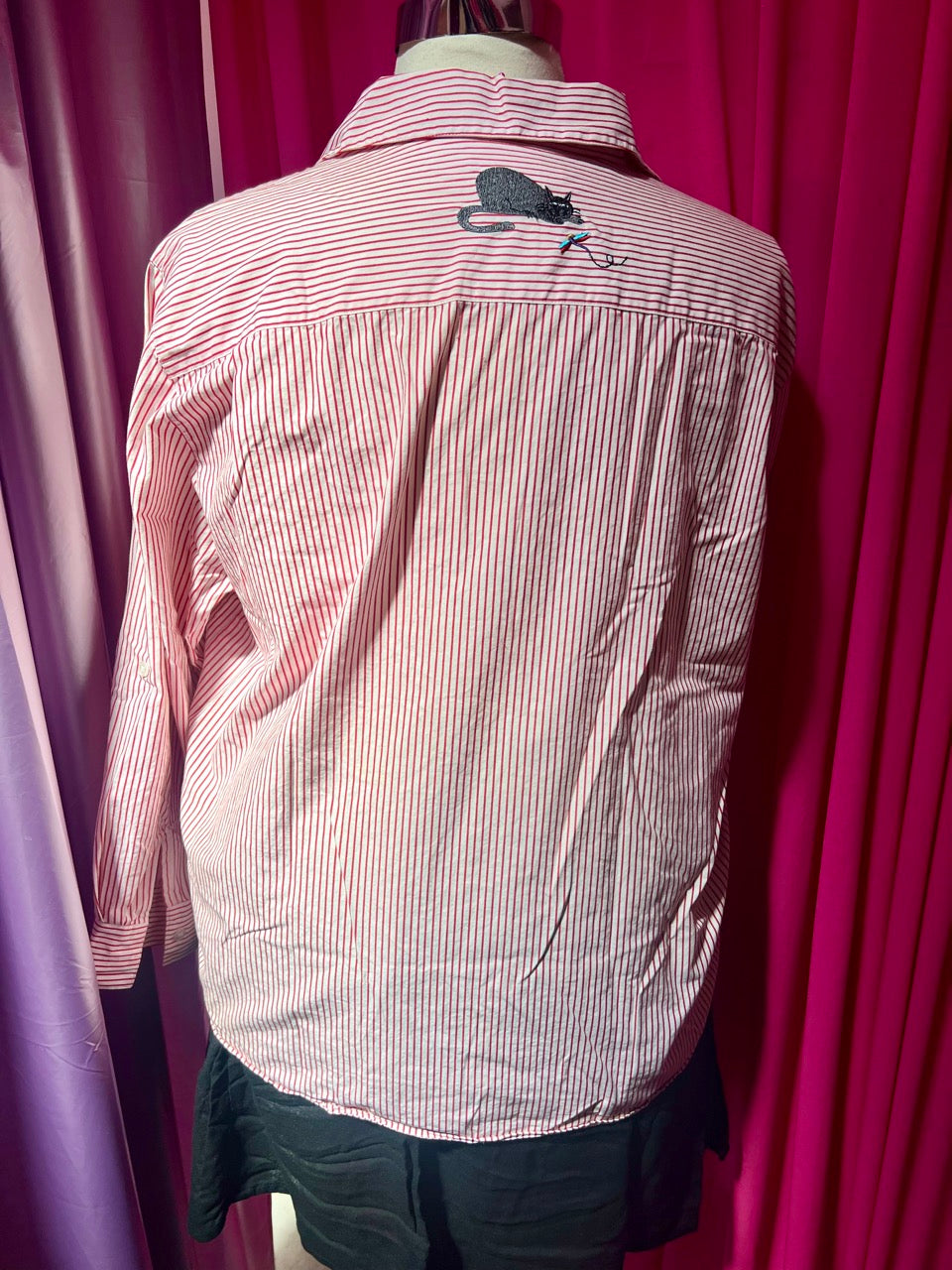 Cats, Bugs, and Stripes Embroidered Button Up