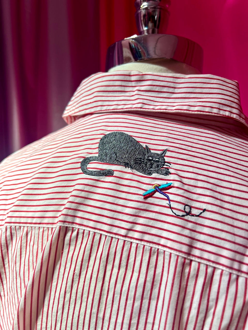 Cats, Bugs, and Stripes Embroidered Button Up