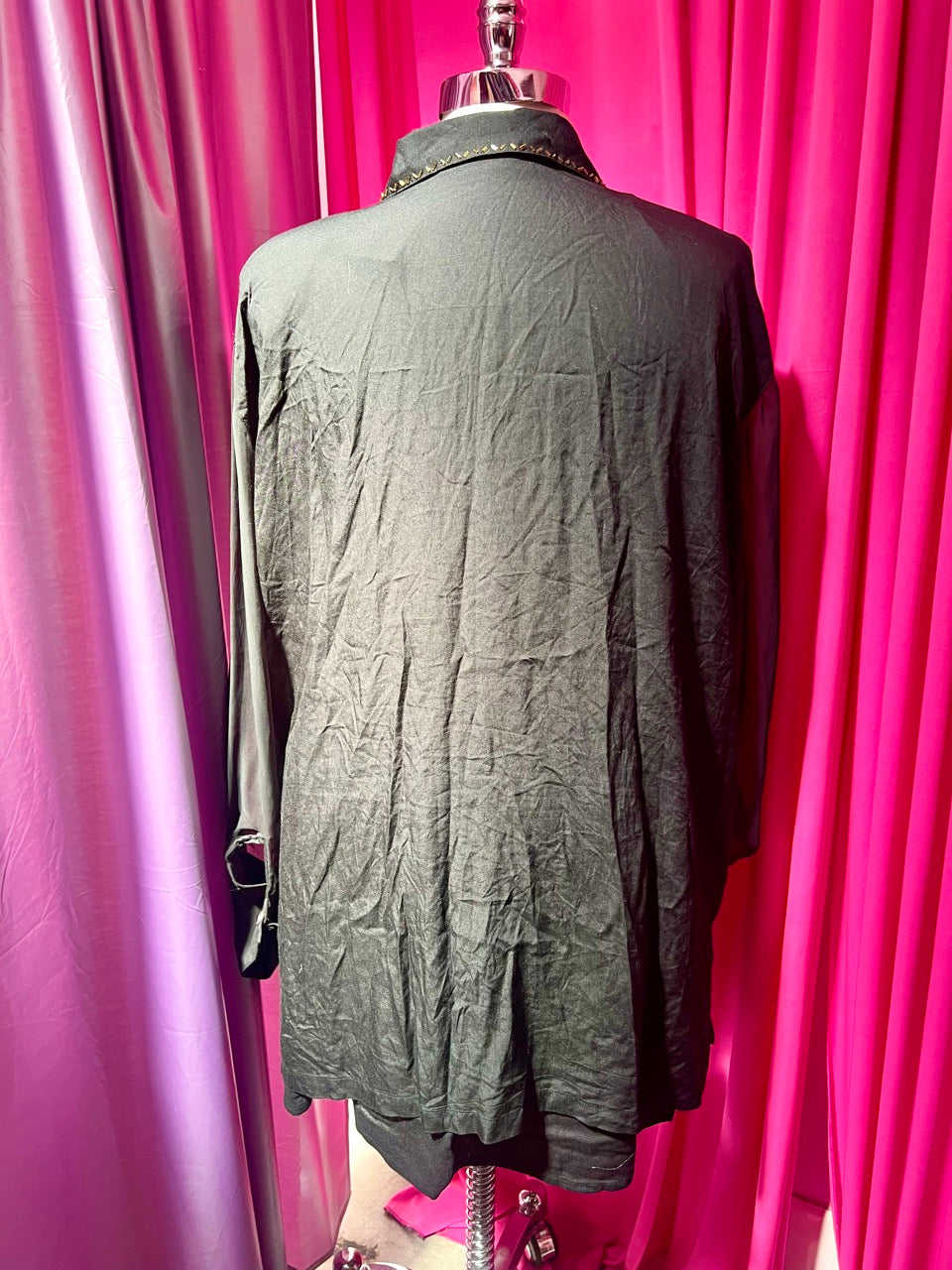 80s Sequin and Pearl Planets Button Up with Sheer Sleeves