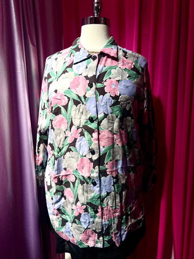 90s Moody Watercolor Floral Button Up