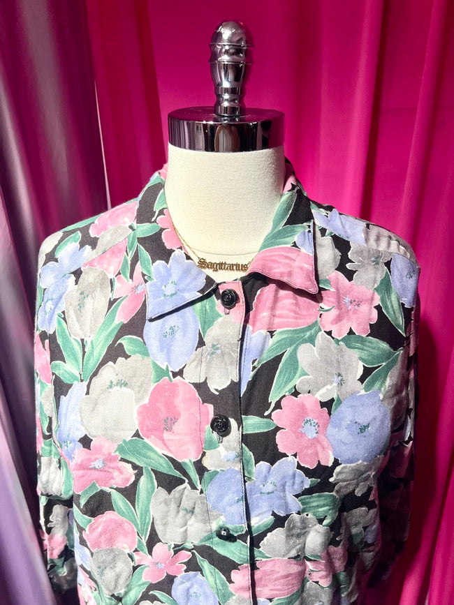 90s Moody Watercolor Floral Button Up