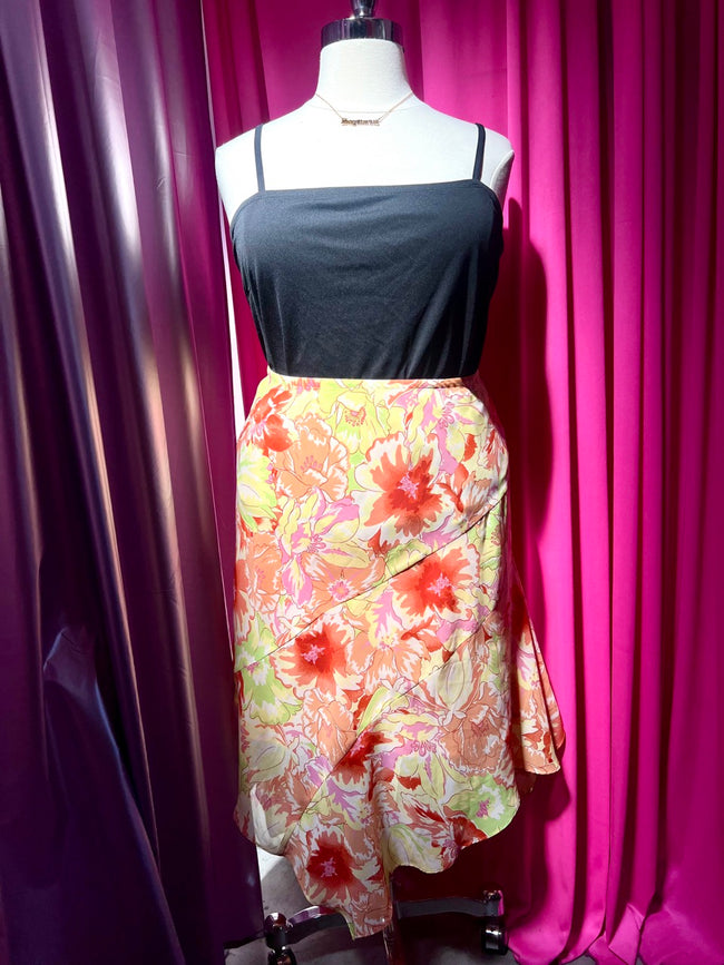 2000s Summer Floral Asymmetrical Midi Skirt