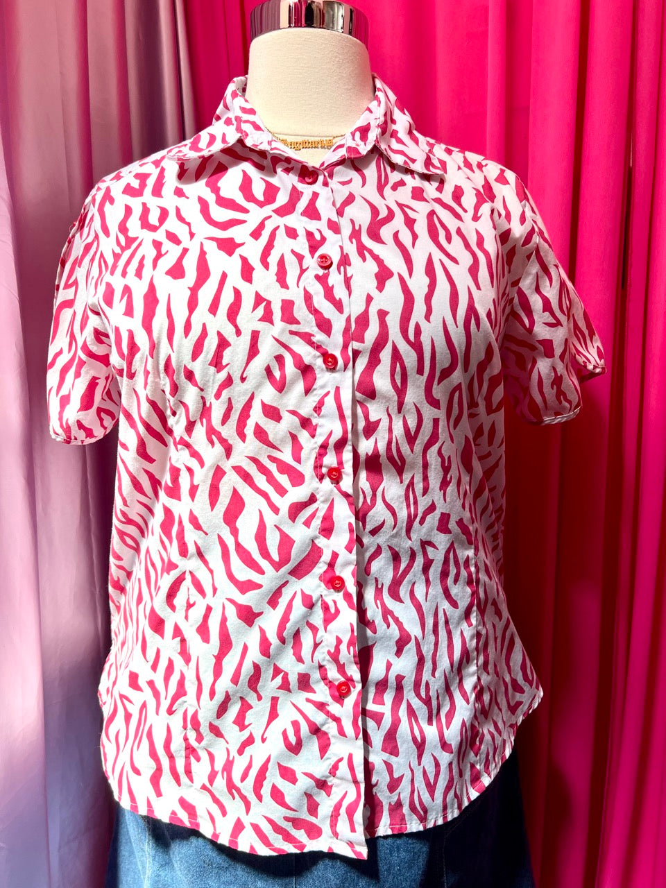 Pink Zebra Button Up Top - Size 2X/3X