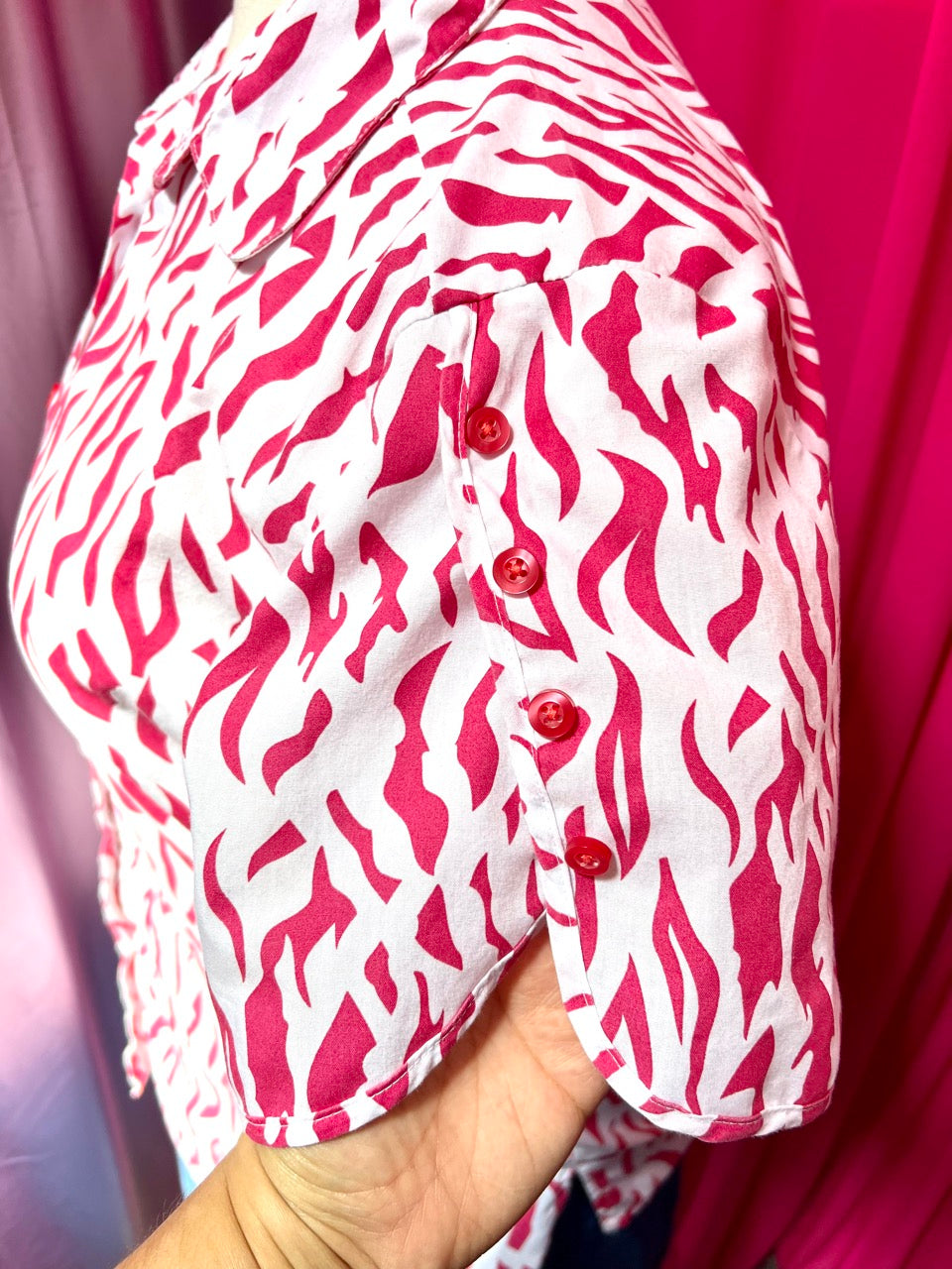 Pink Zebra Button Up Top - Size 2X/3X