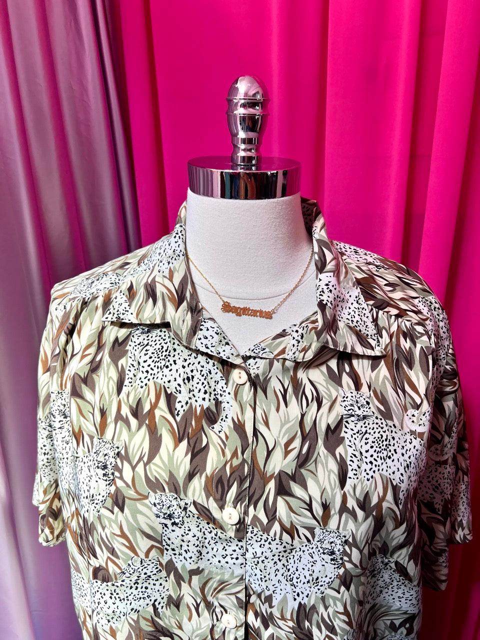 Cheetahs in Tall Grass Button Up Top - Fits like a 4X