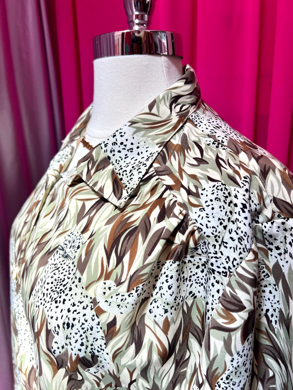 Cheetahs in Tall Grass Button Up Top - Fits like a 4X