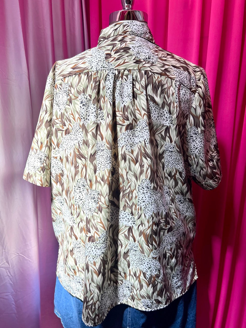 Cheetahs in Tall Grass Button Up Top - Fits like a 4X
