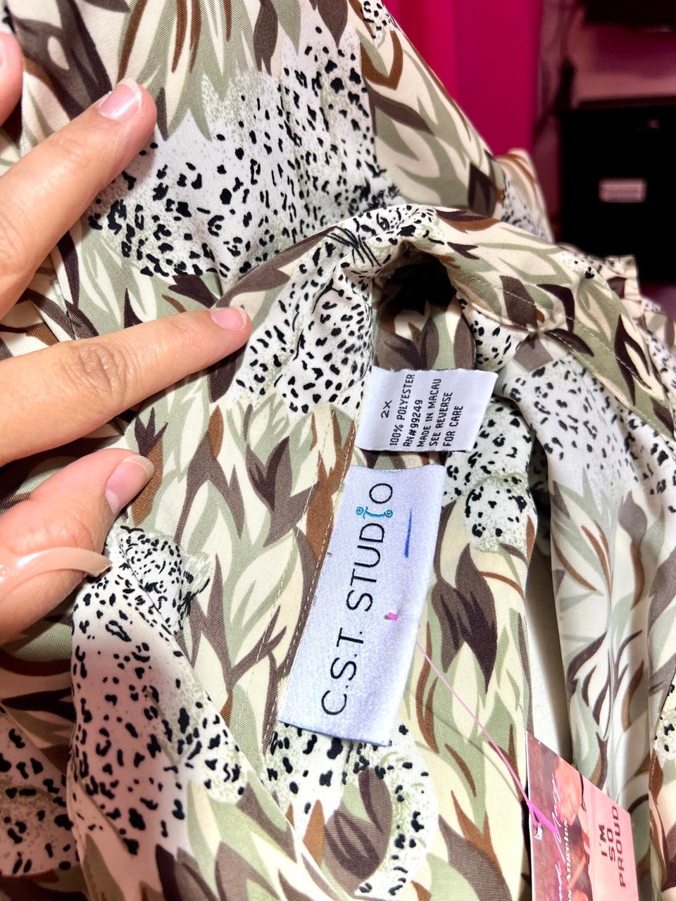 Cheetahs in Tall Grass Button Up Top - Fits like a 4X
