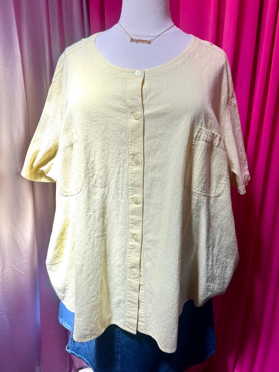 Buttercup Butter Yellow Button Up Blouse 5X