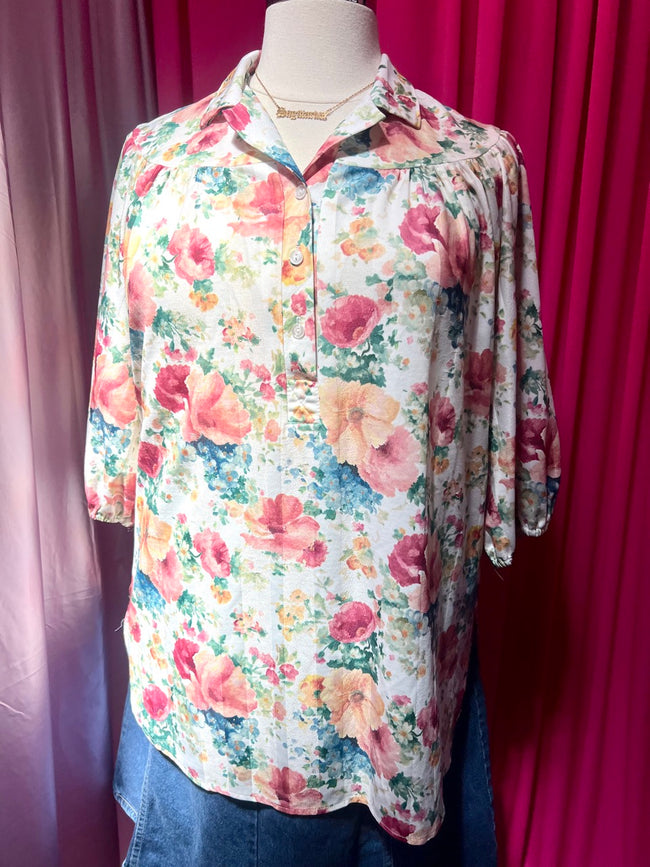 80s Garden Floral Button blouse - Size 24W 3X