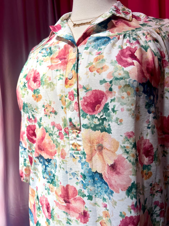 80s Garden Floral Button blouse - Size 24W 3X