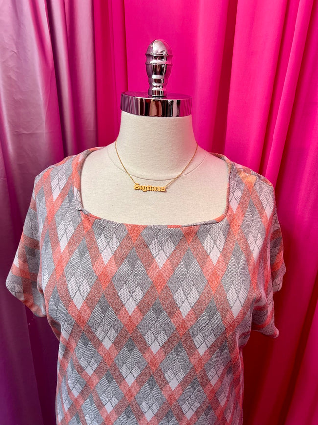 Peach and Gray Diamond Shift Dress - Size 18 2X