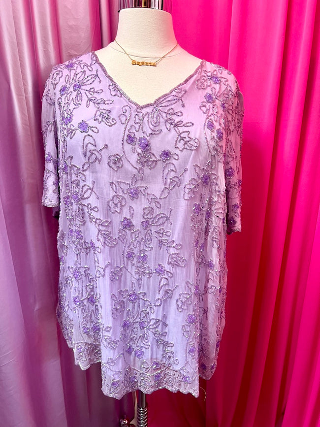 Lilac Florals Beaded Top - Size 30W 5X