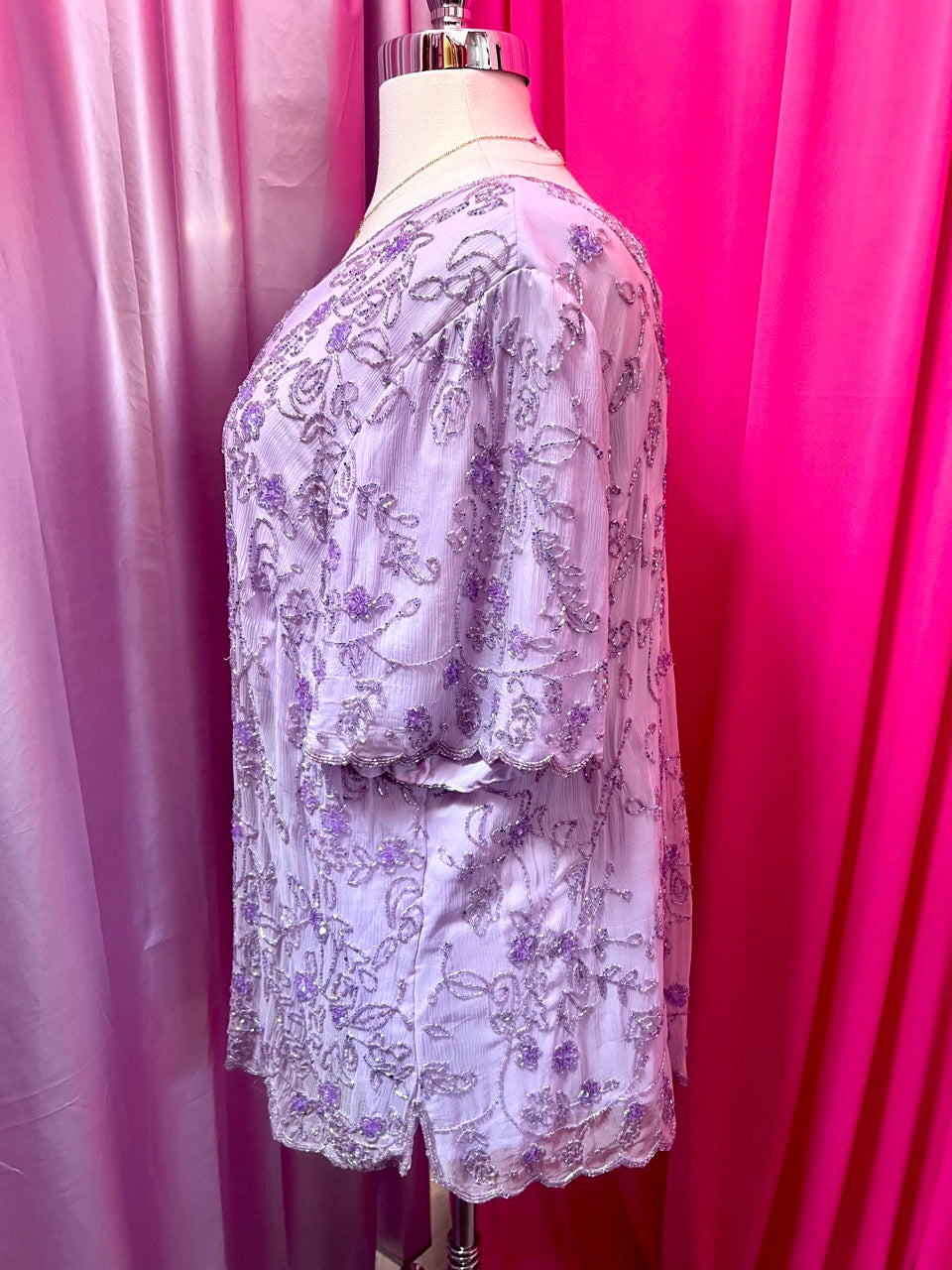 Lilac Florals Beaded Top - Size 30W 5X