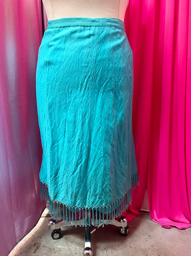 90s Aqua Fringe Midi Skirt - 3X/4X