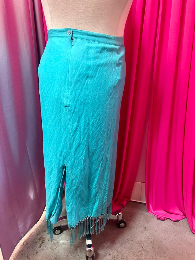 90s Aqua Fringe Midi Skirt - 3X/4X