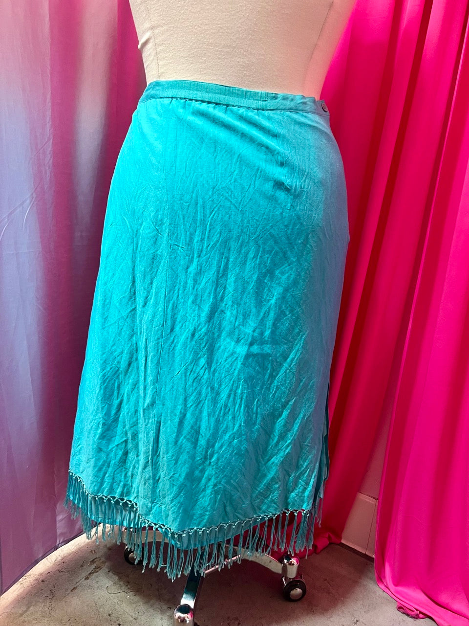 90s Aqua Fringe Midi Skirt - 3X/4X