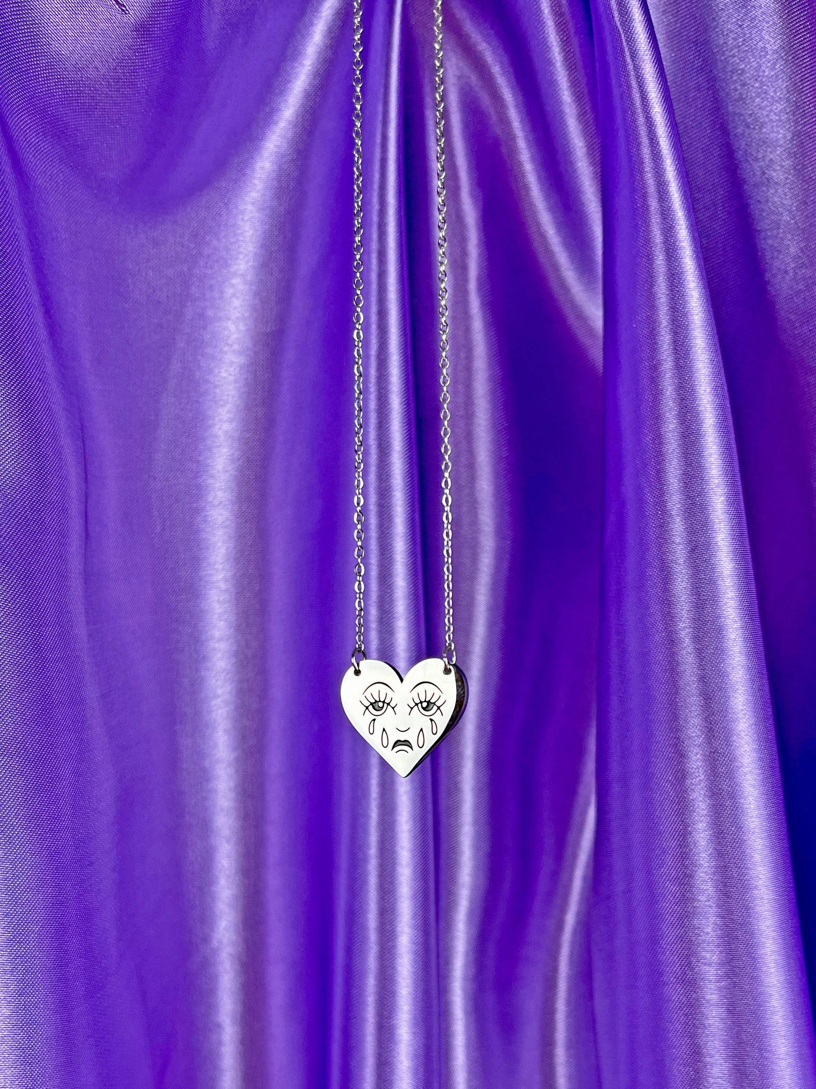 Crying Heart Necklace- Silver