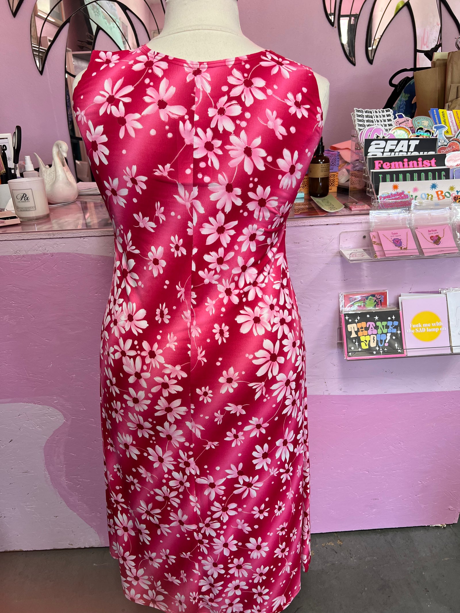 Mixed Pink/Red Floral Poly Sundress - 1X/2X