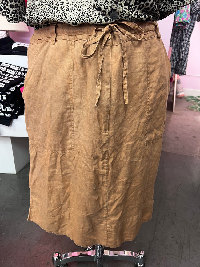 Front Tie Tan Linen Skirt