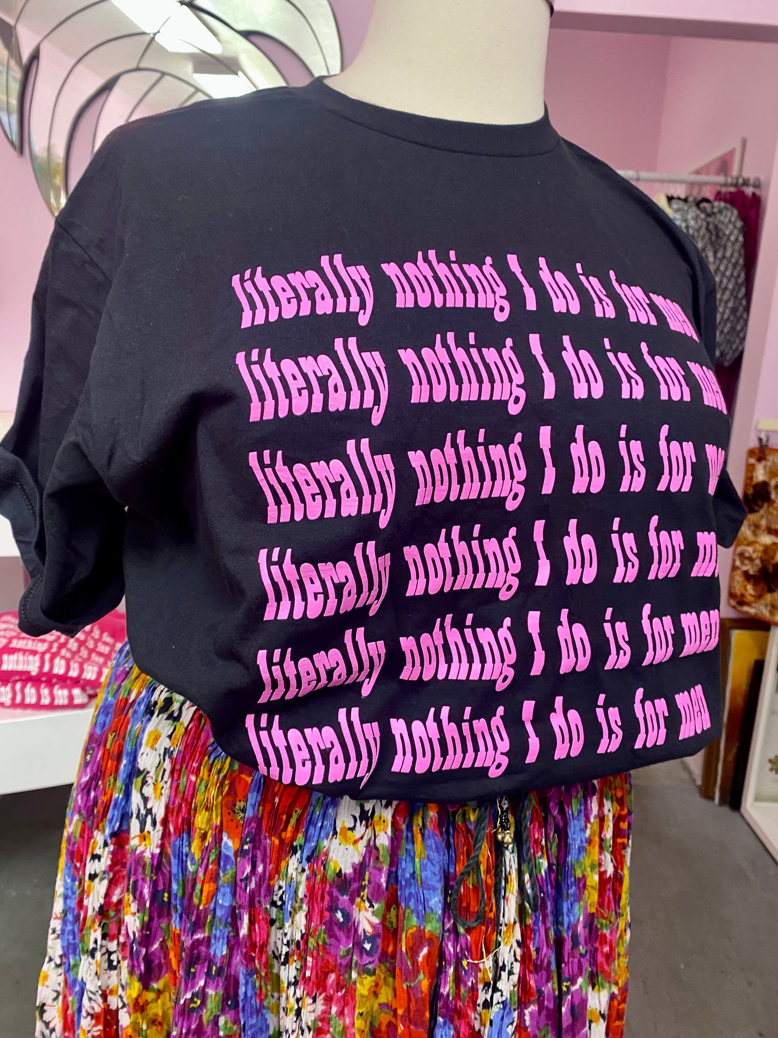 Literally Nothing Pink Ink on Black Screen Printed Tee