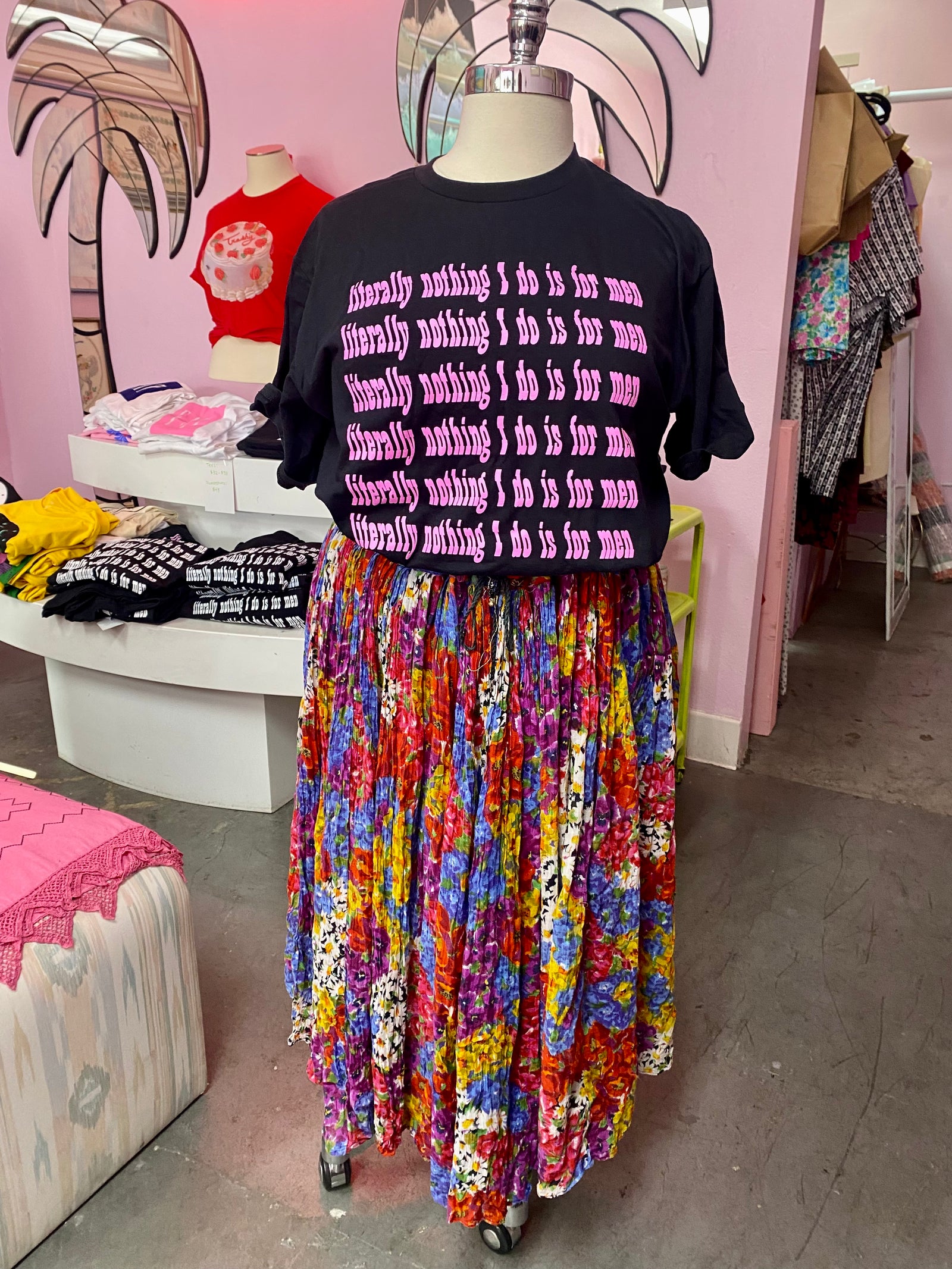Literally Nothing Pink Ink on Black Screen Printed Tee
