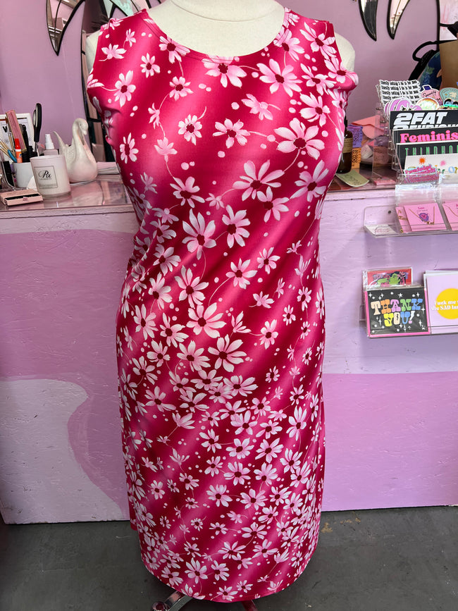Mixed Pink/Red Floral Poly Sundress - 1X/2X