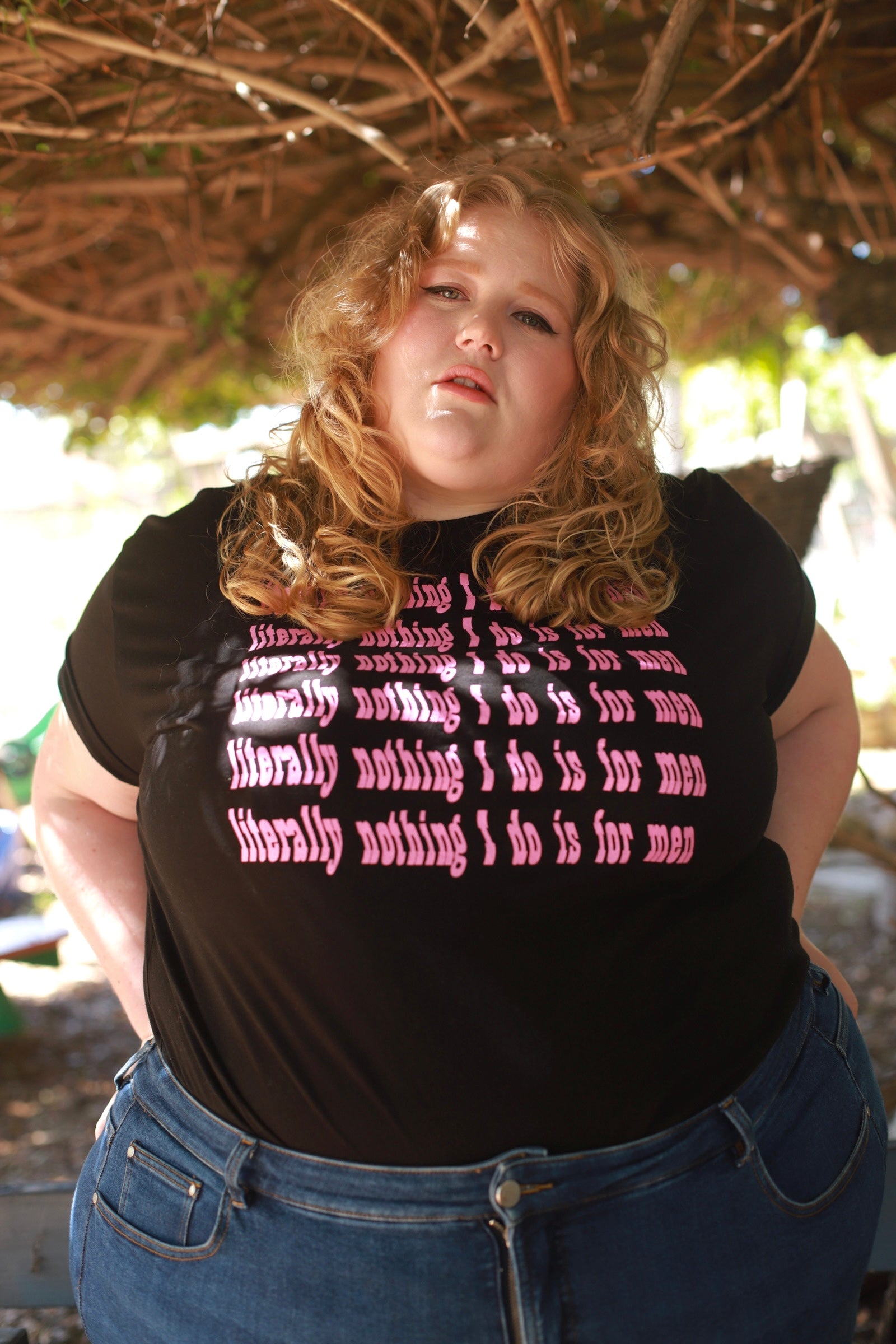 Literally Nothing Pink Ink on Black Screen Printed Tee