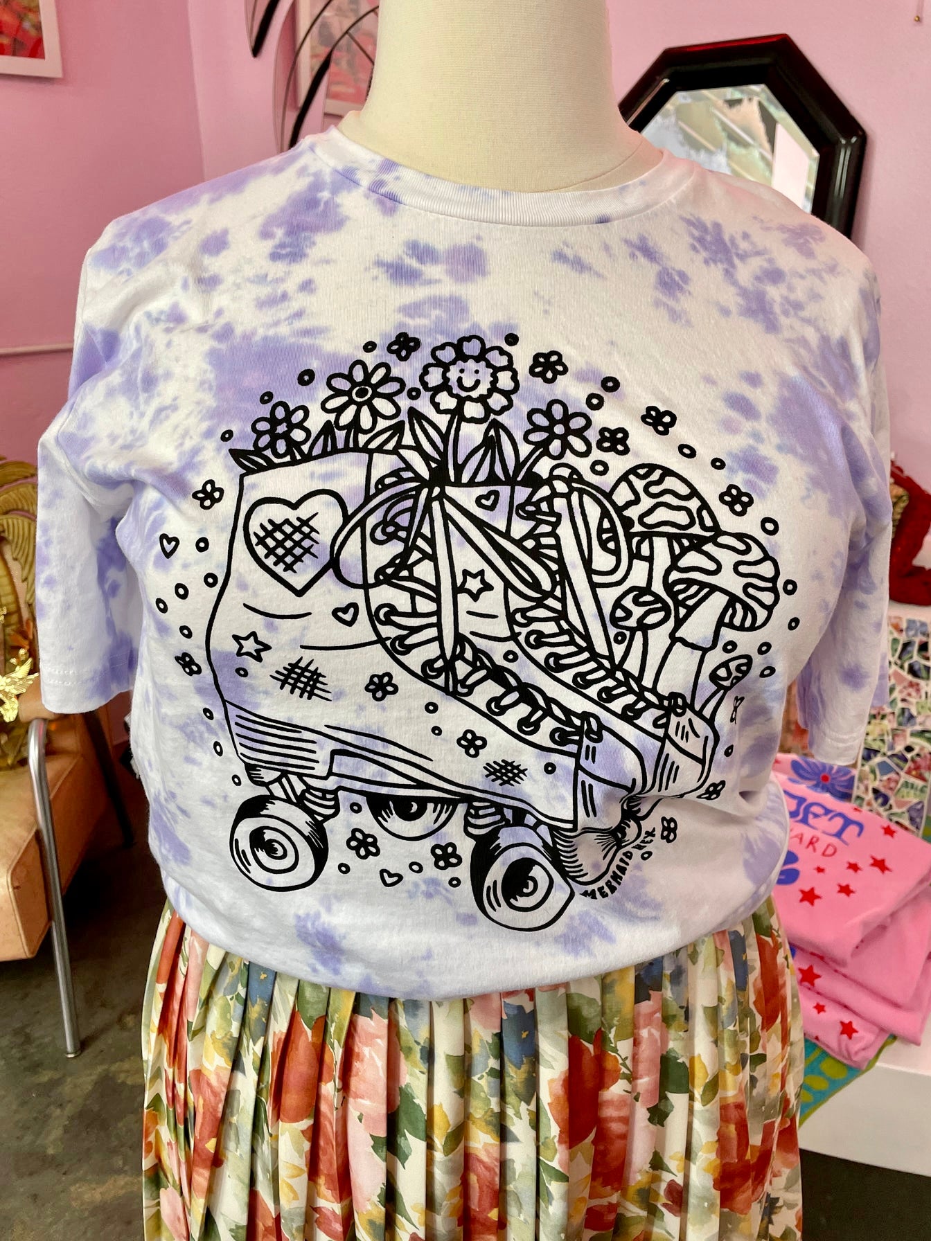 Purple Tye Dye Rollerskate Print T-Shirt from Mermaid Hex