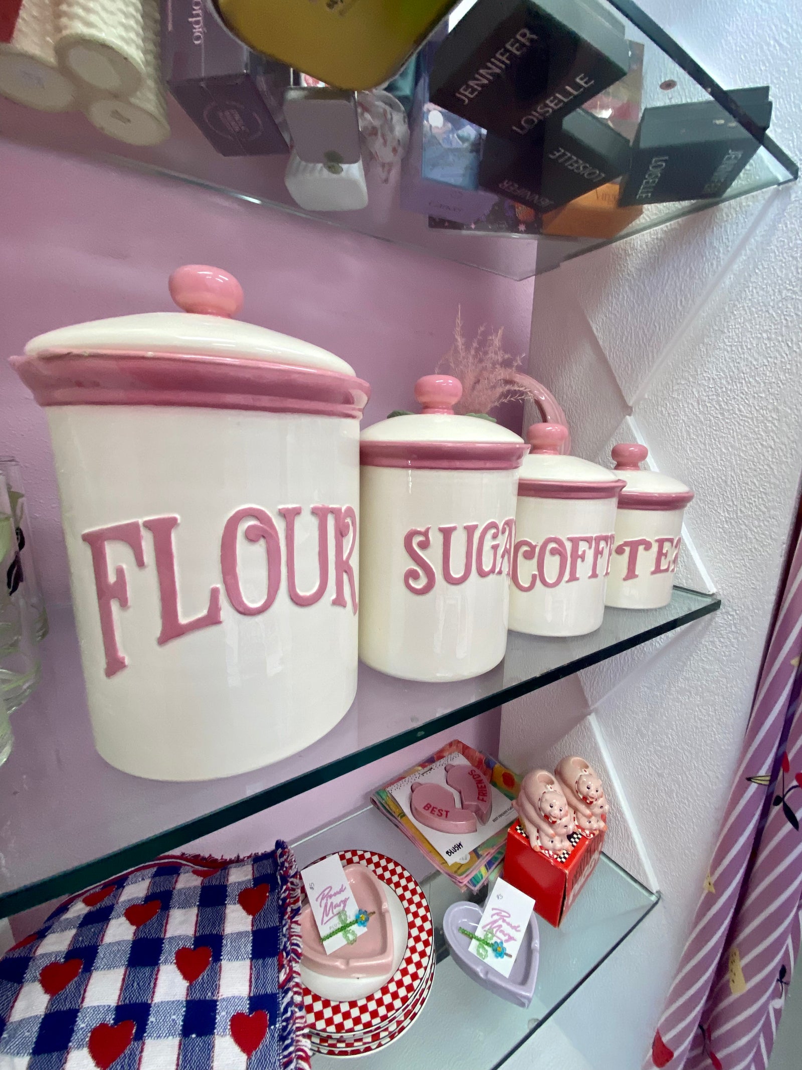 Circa 1990 Pink and White Canister set - Local Pickup Only