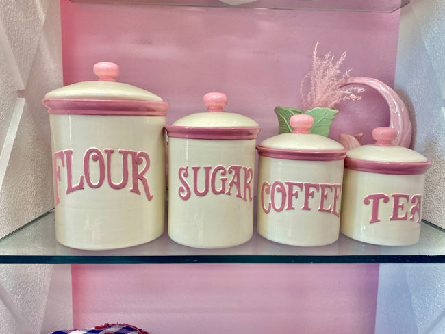 Circa 1990 Pink and White Canister set - Local Pickup Only