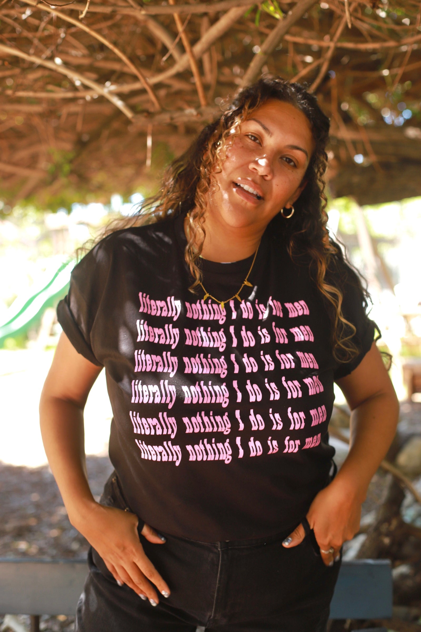 Literally Nothing Pink Ink on Black Screen Printed Tee