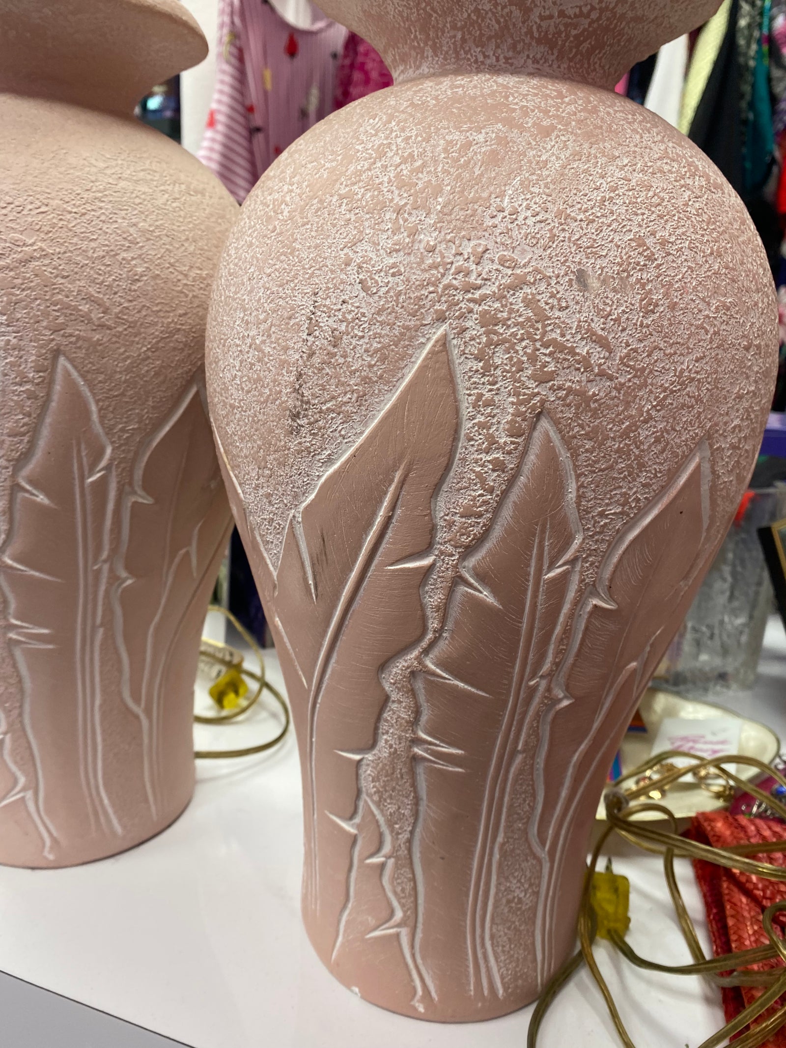 1980's Coastal Palm Frond Plaster Lamp - Set of 2 - Locals Only