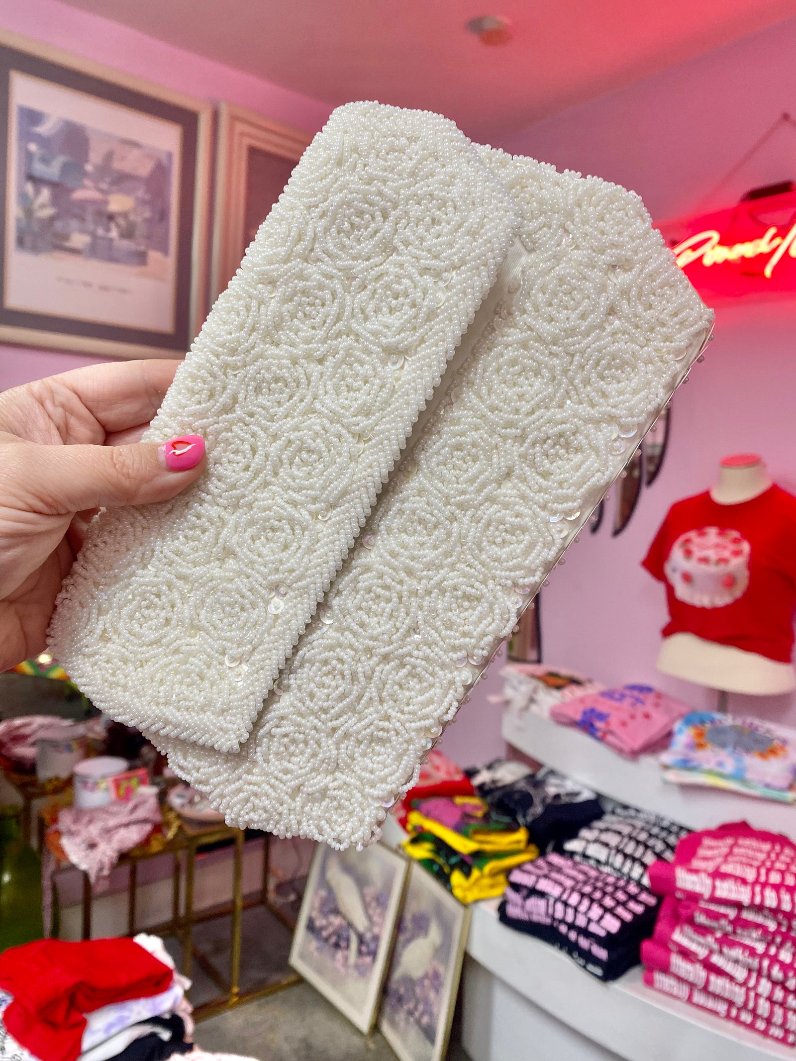 Vintage Rosette Beaded Clutch