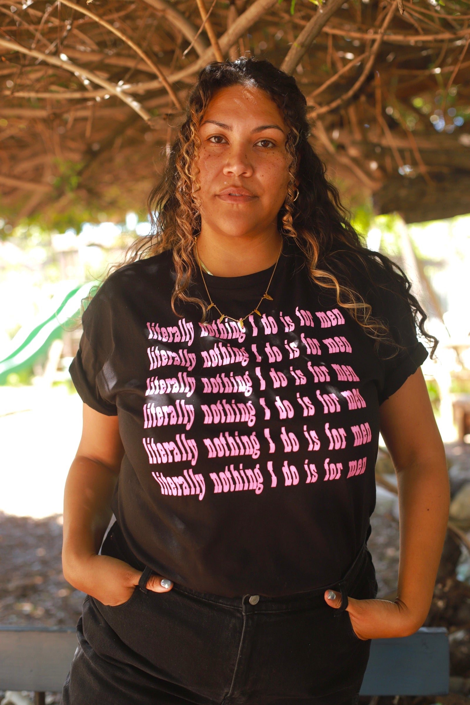 Literally Nothing Pink Ink on Black Screen Printed Tee