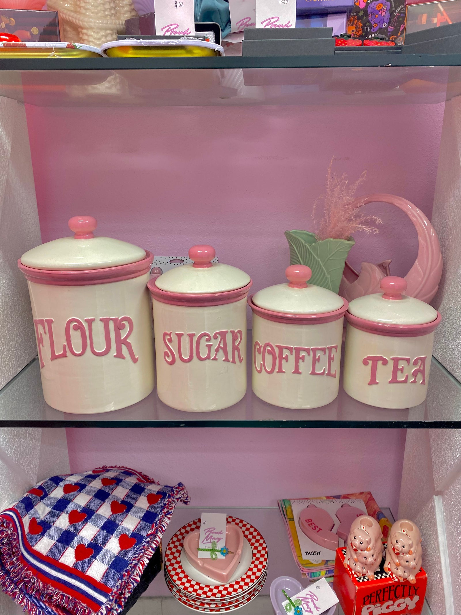 Circa 1990 Pink and White Canister set - Local Pickup Only