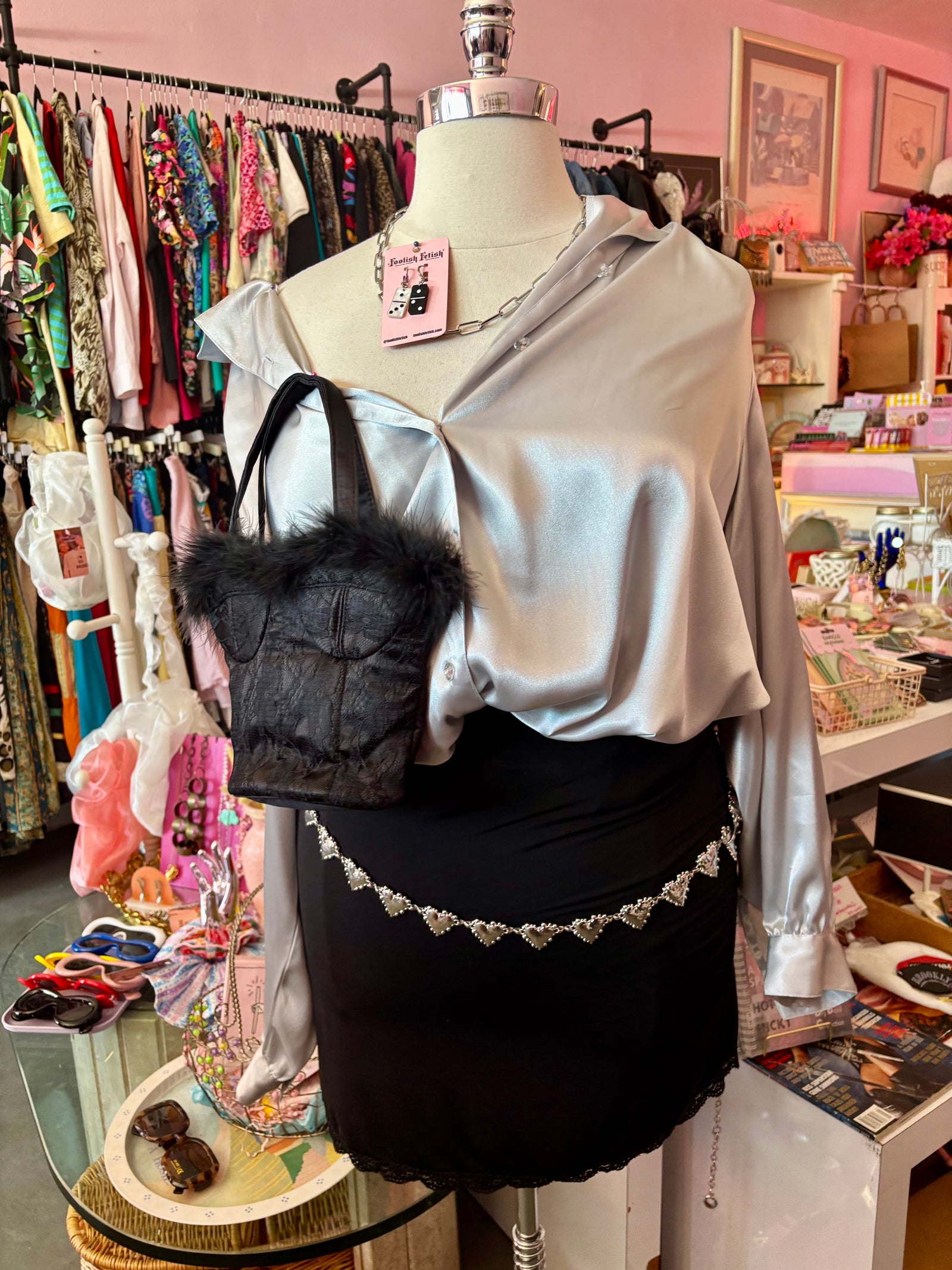 Silver Hammered Heart Adjustable Chain Belt - Size 1X-6X