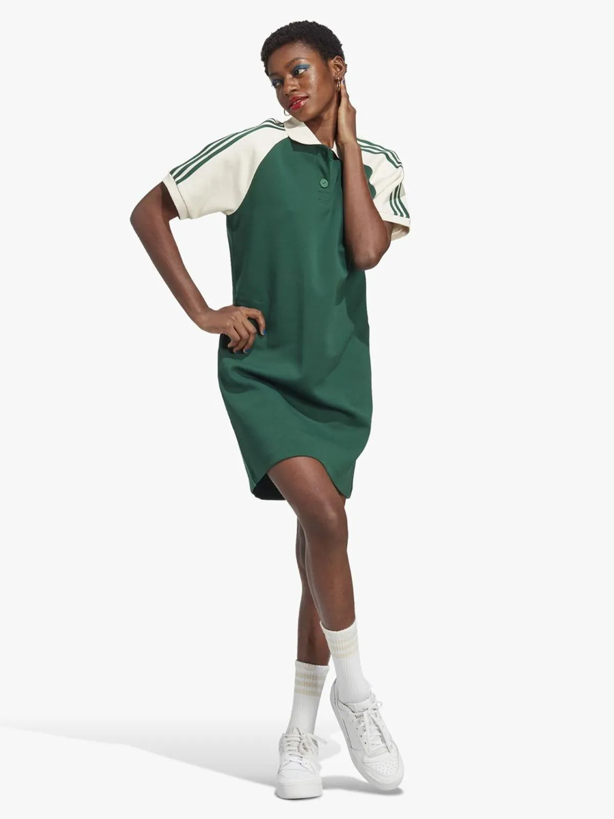 Adidas Originals Green Stripe Polo Retro Shirt Dress - XL