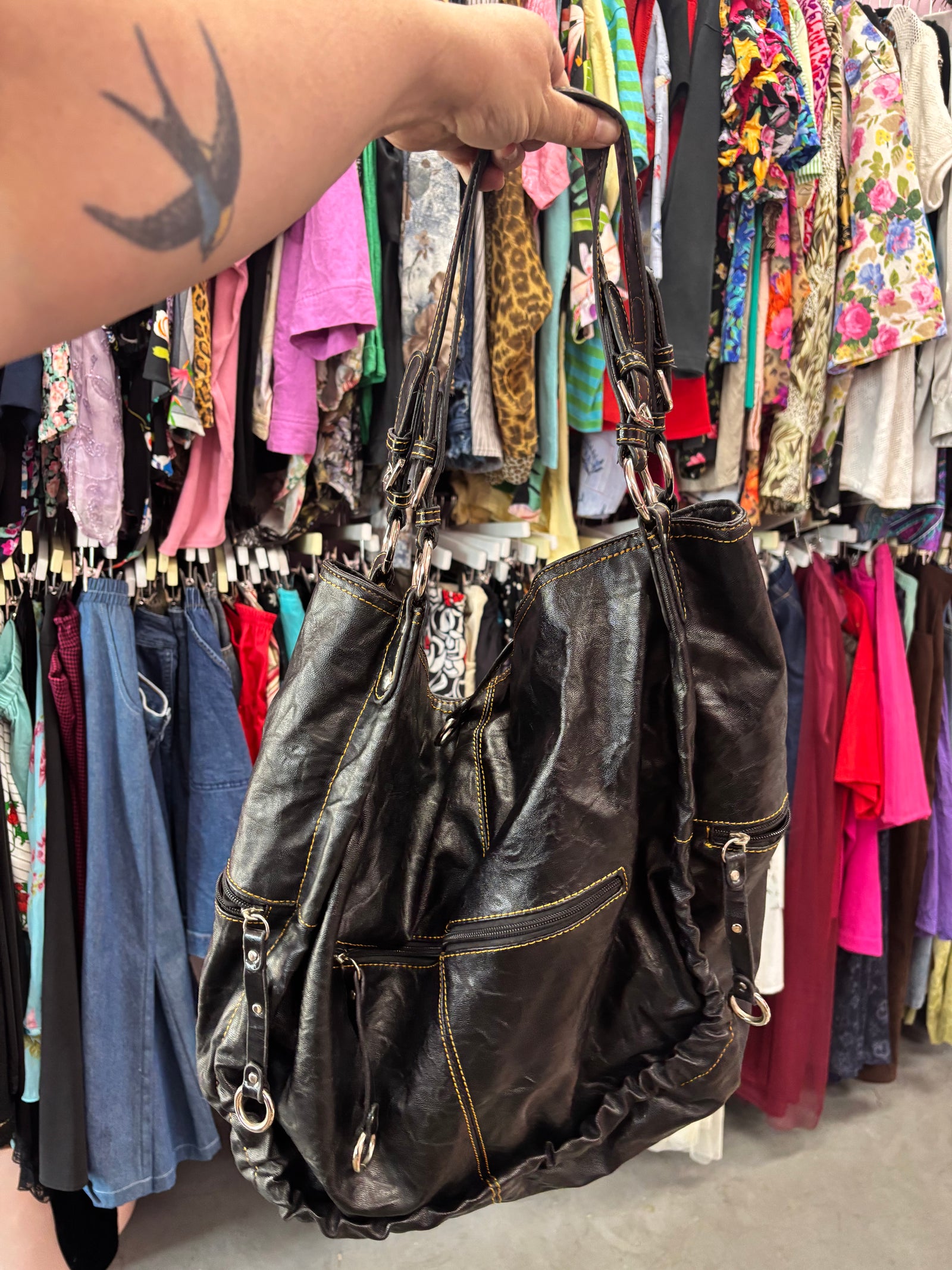 Y2K Leather Bag with O-Rings