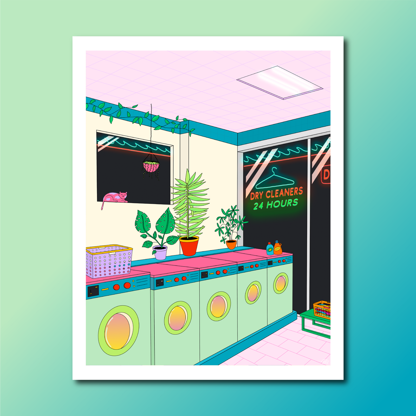 3AM at the Laundromat Art Print: 5x7 inch Mini Print